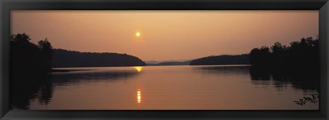 Framed Reflection of sun in a lake, Lake Chatuge, North Carolina Print