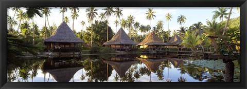 Framed Overwater bungalows in a resort, Bali Hai Hotel,Tahiti Print