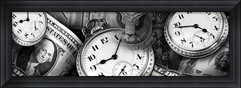 Framed Clocks And Dollar Bills Print