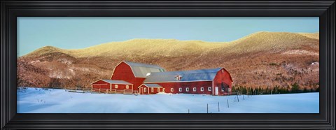 Framed Barn in snow covered field, Vermont Print