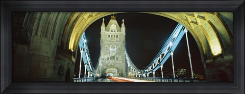Framed Bridge lit up at night, Tower Bridge, London Print