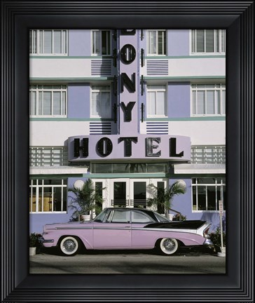 Framed Classic Car Colony Hotel Miami Beach Print