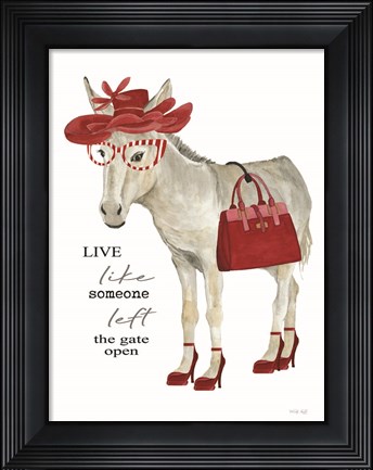 Framed Left the Gate Open Donkey Print