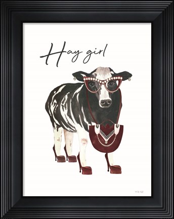 Framed Hay Girl Cow Print