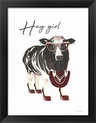 Framed Hay Girl Cow Print