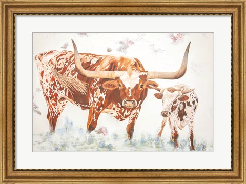 Framed Longhorn and Calf Print