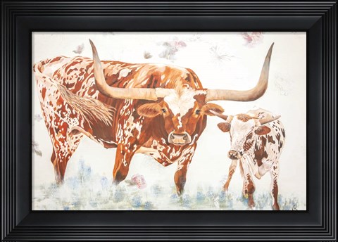 Framed Longhorn and Calf Print
