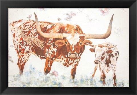 Framed Longhorn and Calf Print