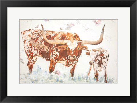 Framed Longhorn and Calf Print