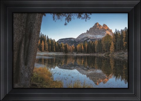 Framed Dolomites Reflection at Sunrise Print