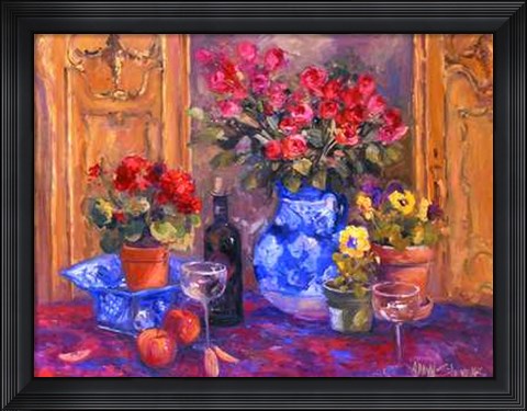 Framed Red Roses W- Wine Print