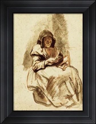 Framed Sepia Grandma Sewing Print
