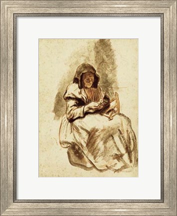 Framed Sepia Grandma Sewing Print