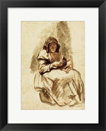 Framed Sepia Grandma Sewing Print