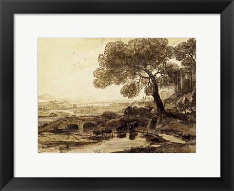 Framed Sepia Landscape with Bridge Print