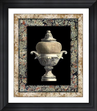Framed Urn on Marbleized Background II Print
