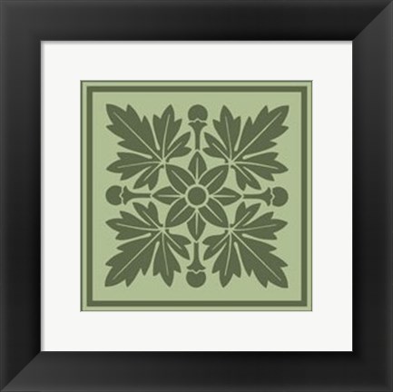 Framed Tonal Woodblock in Green I Print