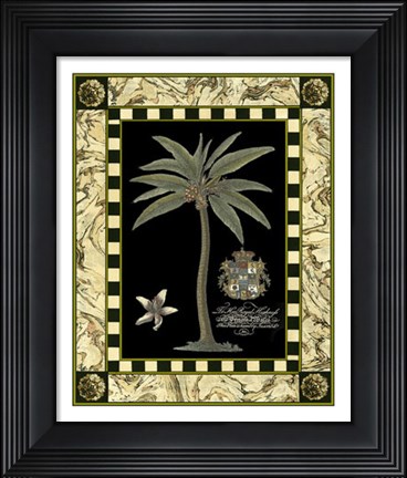 Framed Bordered Palms on Black I Print