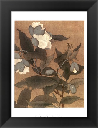 Framed Magnolia and Praying Mantis Print