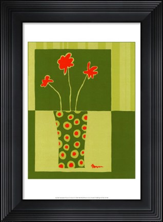 Framed Minimalist Flowers in Green I Print