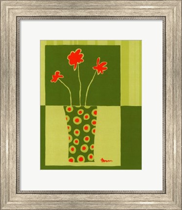 Framed Minimalist Flowers in Green I Print