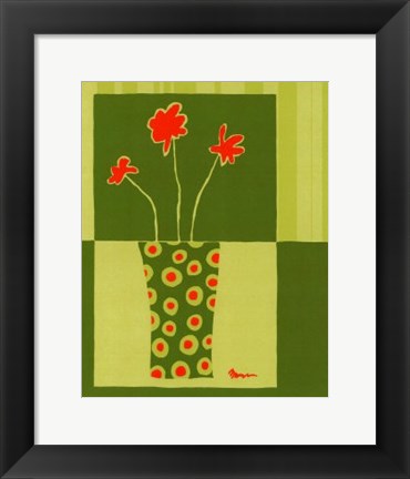 Framed Minimalist Flowers in Green I Print