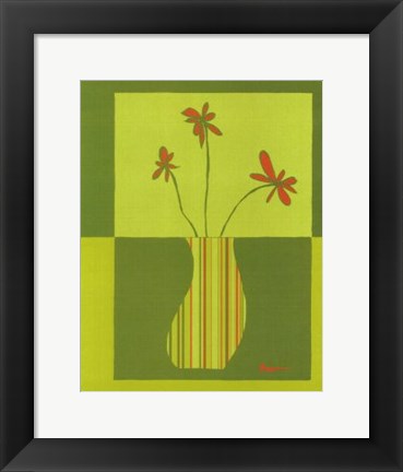 Framed Minimalist Flowers in Green III Print