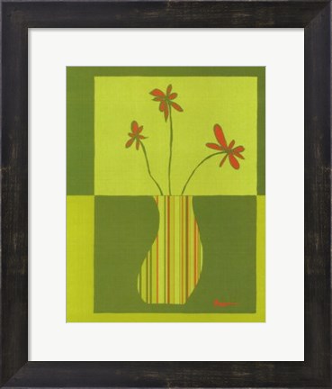 Framed Minimalist Flowers in Green III Print