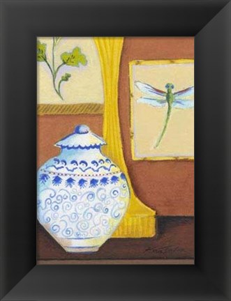 Framed Dragonfly with Blue Porcelain Print