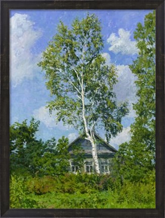 Framed Birch Tree Near Dwelling Print