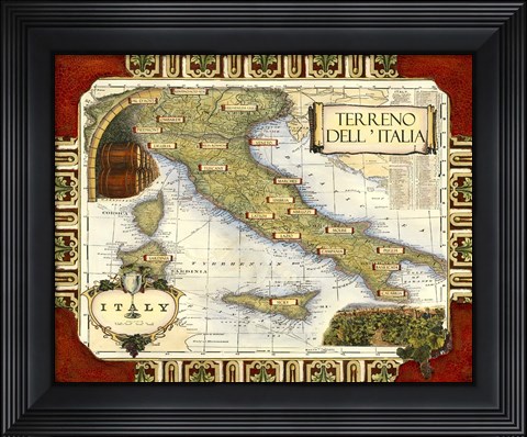Framed Medium Wine Map (H) I Print