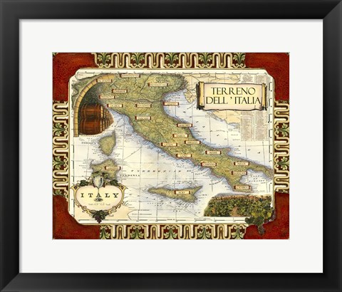 Framed Medium Wine Map (H) I Print