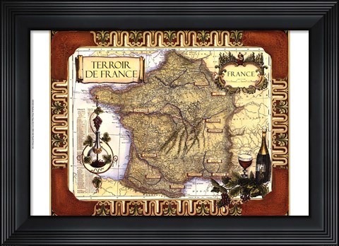 Framed Medium Wine Map (H) II Print