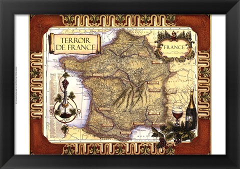Framed Medium Wine Map (H) II Print