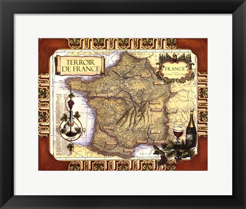 Framed Medium Wine Map (H) II Print