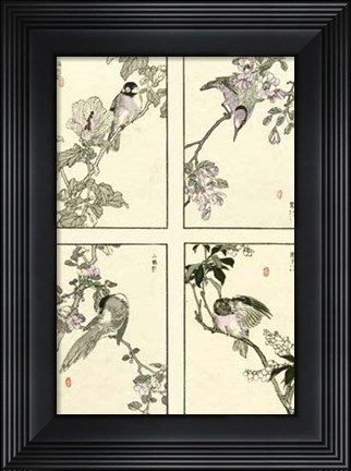Framed Woodblock Oriental Birds Print