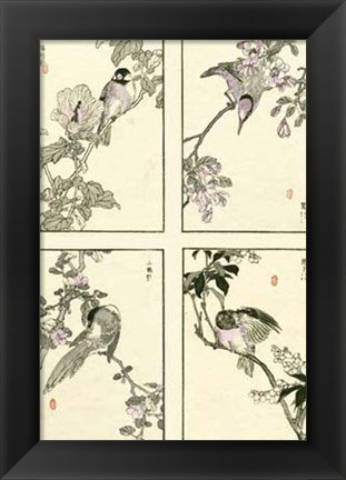 Framed Woodblock Oriental Birds Print