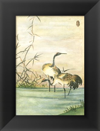 Framed Oriental Cranes II Print