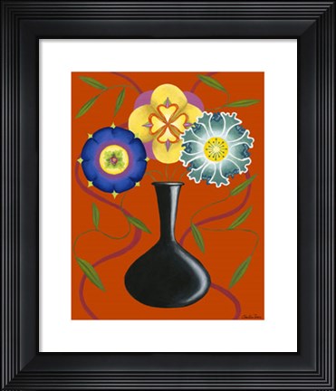Framed Stylized Flowers in Vase I Print
