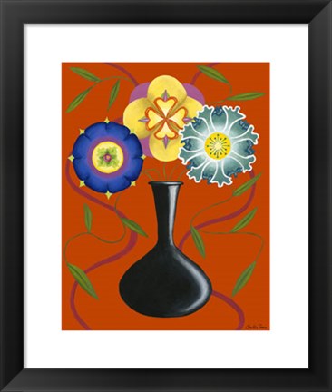 Framed Stylized Flowers in Vase I Print