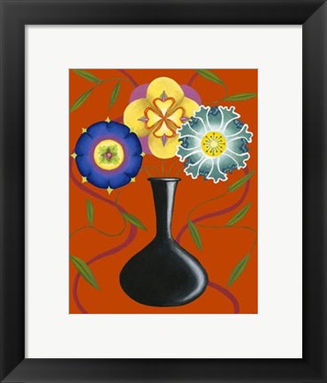 Framed Stylized Flowers in Vase I Print