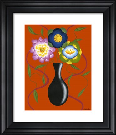 Framed Stylized Flowers in Vase II Print