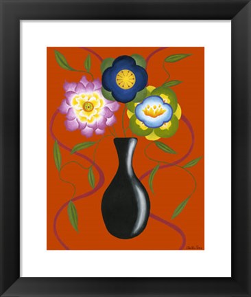 Framed Stylized Flowers in Vase II Print