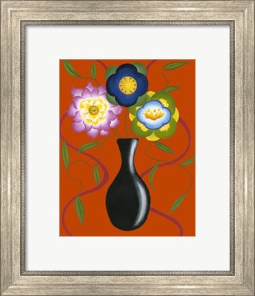 Framed Stylized Flowers in Vase II Print
