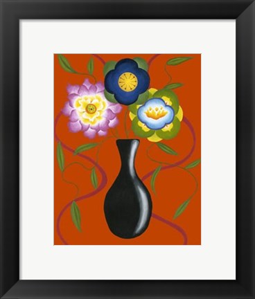 Framed Stylized Flowers in Vase II Print