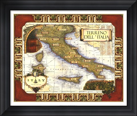 Framed Wine Map of Italy Print