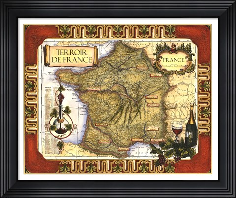 Framed Wine Map of France Print