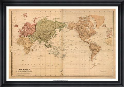 Framed Map of the World, c.1800&#39;s (mercator projection) Print