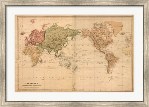 Framed Map of the World, c.1800&#39;s (mercator projection) Print