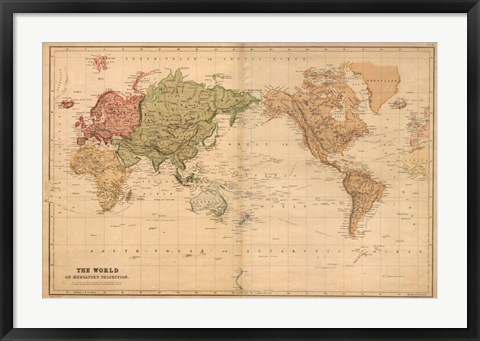 Framed Map of the World, c.1800&#39;s (mercator projection) Print